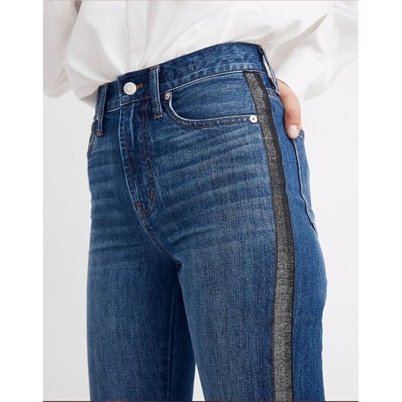 Madewell The Perfect Vintage Jean: Metallic Tuxedo Stripe Edition Blue Womens Si - Picture 3 of 12